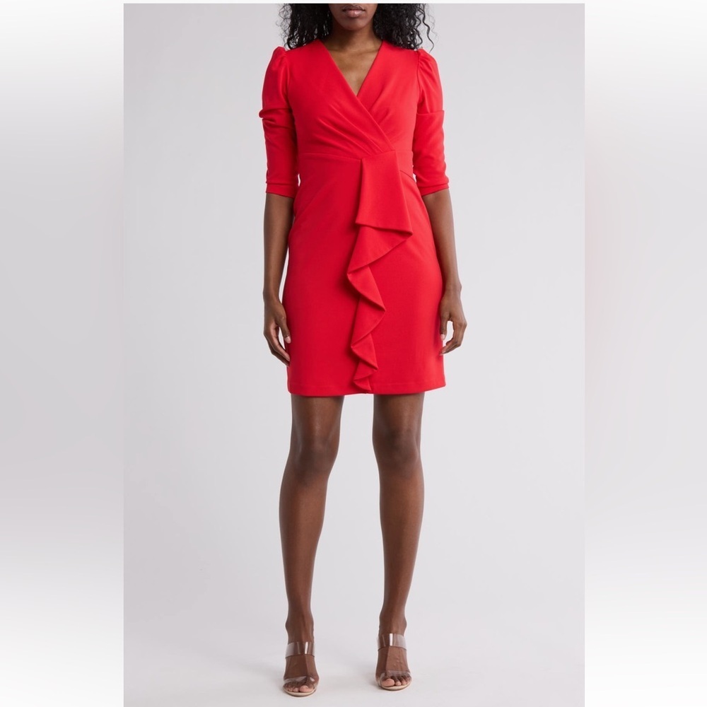 Julia Jordan Cascade Ruffle Crepe Sheath Dress/size 12